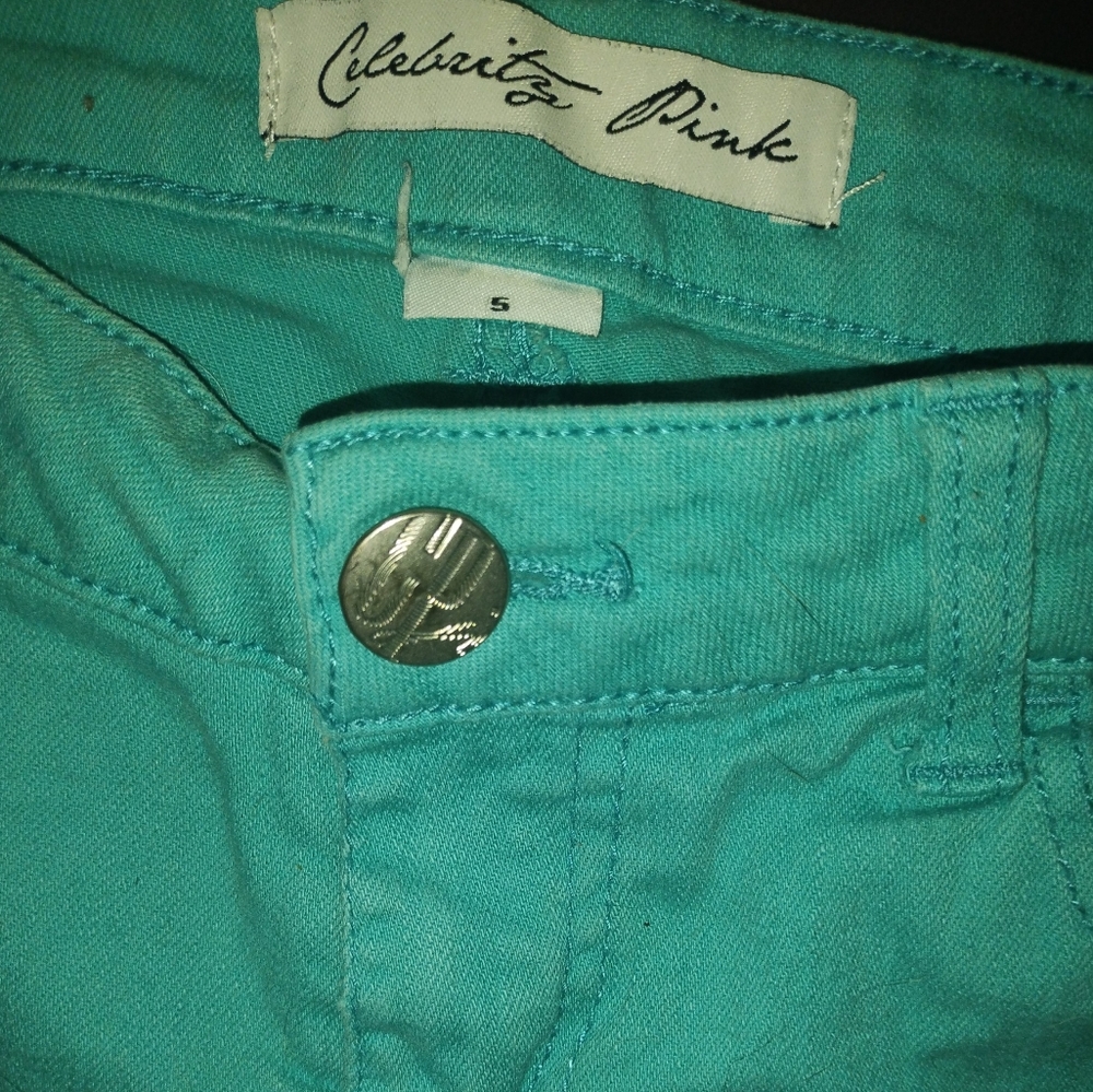 Celebrity Pink Teal Denim Shorts Sz 5 - Picture 2 of 3
